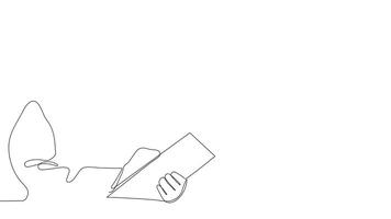 Animated drawing of continuous line draw architect meeting at construction site to talk blueprint design to team member. Building architecture concept. Single line animation. High quality 4k footage video