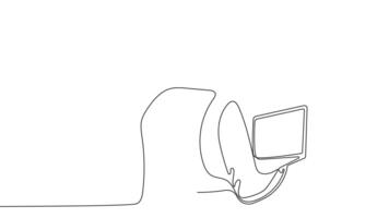 Animated drawing of continuous line draw architect meeting at construction site to talk blueprint design to team member. Building architecture concept. Single line animation. High quality 4k footage video