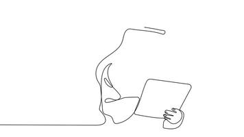 Animated drawing of continuous line draw architect meeting at construction site to talk blueprint design to team member. Building architecture concept. Single line animation. High quality 4k footage video