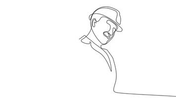 Animated drawing of continuous line draw architect meeting at construction site to talk blueprint design to team member. Building architecture concept. Single line animation. High quality 4k footage video