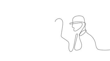 Animated drawing of continuous line draw architect meeting at construction site to talk blueprint design to team member. Building architecture concept. Single line animation. High quality 4k footage video