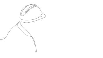 Animated drawing of continuous line draw architect meeting at construction site to talk blueprint design to team member. Building architecture concept. Single line animation. High quality 4k footage video