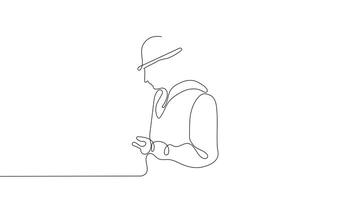 Animated drawing of continuous line draw architect meeting at construction site to talk blueprint design to team member. Building architecture concept. Single line animation. High quality 4k footage video