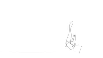 Animated drawing of continuous line draw architect meeting at construction site to talk blueprint design to team member. Building architecture concept. Single line animation. High quality 4k footage video