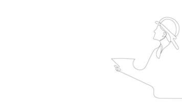 Animated drawing of continuous line draw architect meeting at construction site to talk blueprint design to team member. Building architecture concept. Single line animation. High quality 4k footage video