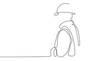 Animated drawing of continuous line draw architect meeting at construction site to talk blueprint design to team member. Building architecture concept. Single line animation. High quality 4k footage video