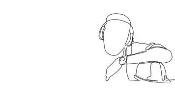 Animated drawing of continuous line draw architect meeting at construction site to talk blueprint design to team member. Building architecture concept. Single line animation. High quality 4k footage video