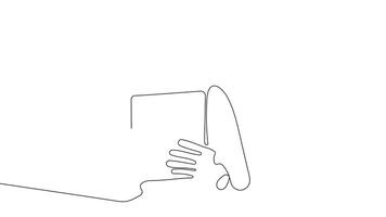 Animated drawing of continuous line draw architect meeting at construction site to talk blueprint design to team member. Building architecture concept. Single line animation. High quality 4k footage video