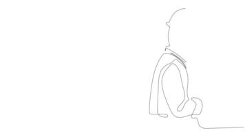 Animated drawing of continuous line draw architect meeting at construction site to talk blueprint design to team member. Building architecture concept. Single line animation. High quality 4k footage video