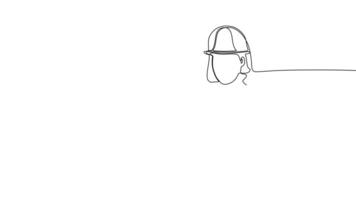 Animated drawing of continuous line draw architect meeting at construction site to talk blueprint design to team member. Building architecture concept. Single line animation. High quality 4k footage video