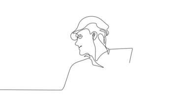Animated drawing of continuous line draw architect meeting at construction site to talk blueprint design to team member. Building architecture concept. Single line animation. High quality 4k footage video