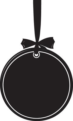 Round circle Sale tag with ribbon hanging clean simple silhouette black