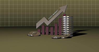US American Stock Market UP Graph with Dollar Coins Low Base Camera 3D Animation Background in Golden Theme video