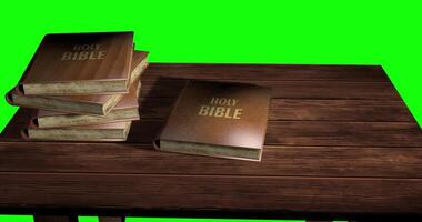 Holy Bible on a table with 3D Camera Animation in Green Sceen video