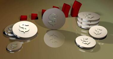 US Dollar Coins with Animated Bar Graph and Coin in Golden Theme video