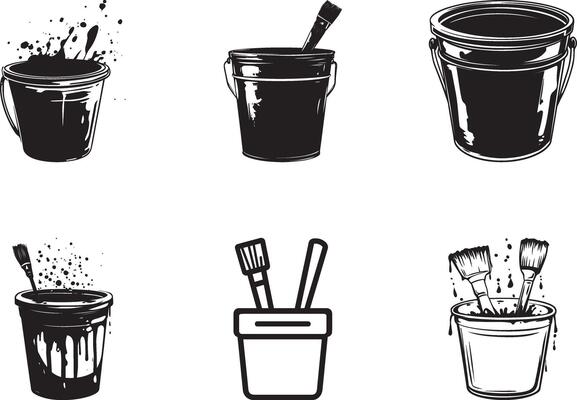 collection of Paint Bucket clean simple silhouette black