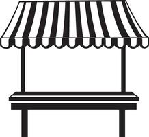 market stand stall with striped awning clean simple silhouette black vector