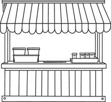 market stand stall with striped awning clean simple outline black vector