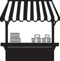 market stand stall with striped awning clean simple icon silhouette black vector