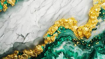 Abstract green and gold marble texture with fluid art design, suitable for backgrounds, wallpapers, and creative projects. photo