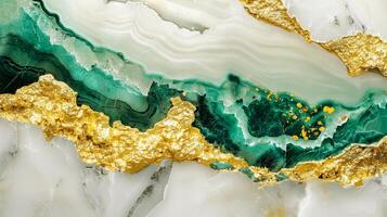 Abstract marble texture with emerald and gold accents, featuring intricate patterns and luxurious design, perfect for backgrounds and wallpapers. photo