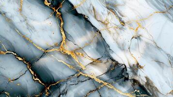 Elegant marble texture featuring swirls of gray and white with striking gold veins, perfect for backgrounds or design projects. photo
