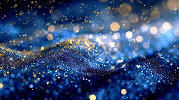 Abstract background with shimmering blue and gold lights creating a magical, festive atmosphere, suitable for holiday themes and celebrations. photo