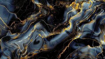 Abstract dark and gold marble texture background with fluid and metallic designs, perfect for modern and luxurious concepts. photo
