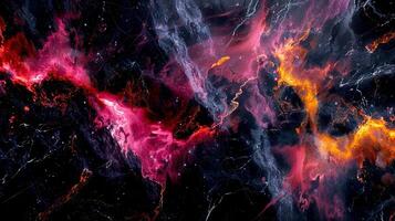 Abstract cosmic nebula with vibrant colors and swirling clouds creating a dynamic, otherworldly scene in deep space. photo