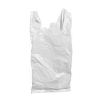 close up of a used white plastic bag on white background photo