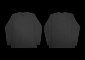 Blank black long sleeve t shirt front and back mockup, isolated on clean background with clipping path. Long sleeve flatlay Template for design and print. photo