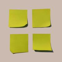 Yellow Blank Memo Sticky Notes Paper with shadow isolated on white background with clipping path. Simple Square Geometry form. photo