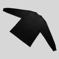 Blank black long sleeve t shirt front and back mockup, isolated on clean background with clipping path. Long sleeve flatlay Template for design and print. photo