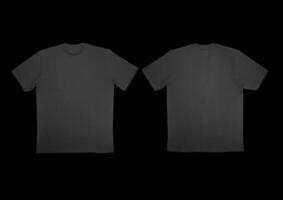 Blank t-shirt black template front and back view on clean background. Short Sleeve mock-up photo