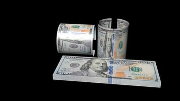 100 US Dollar Bundle 3d Animation in ALPHA Channel video