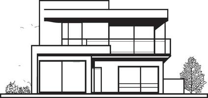 Modern villa clean simple outline black vector