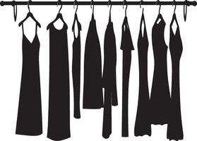 Clothes hanging on a rail full length silhouette black vector