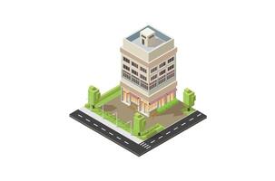 Modern hotel building with a beautiful garden on the side of the road, isometric style Suitable for Diagrams, Game Asset, And Other asset vector