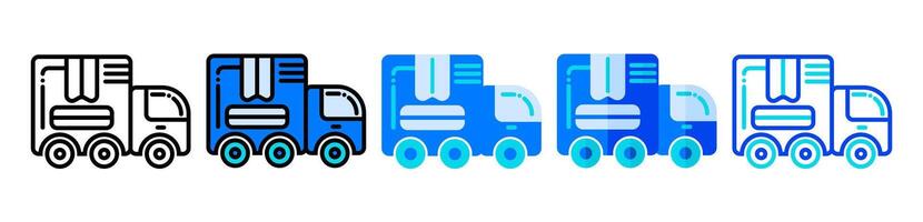 Delivery truck icon set, package shipping illustration in line, filled, flat style, suitable as a user interface for website and mobile applications about online shops. vector