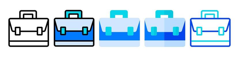 Briefcase icon set, illustration of a business bag in flat, line, filled, glyph style, suitable as a symbol for documents, company data, work professionalism and work briefs. vector