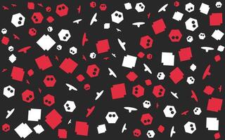 A black and red background with many different shapes vector