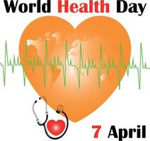 World Health Day with orange Heart Beat Map and Stethscope vector