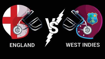 England vs West Indies 3D Illustration flags over cricket Helmet for Versus Match with Black Background vector
