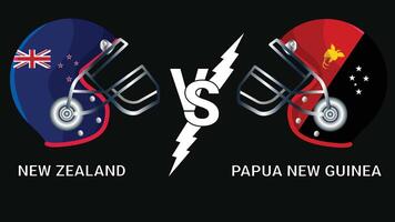 New Zealand Vs Papua New Guinea 3D Illustration flags over cricket Helmet for Versus Match with Black Background vector