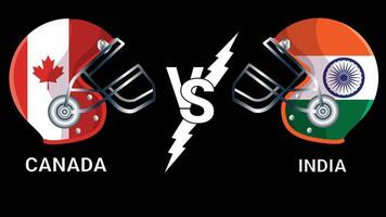 Canada Vs India 3D Illustration flags over cricket Helmet for Versus Match with Black Background vector