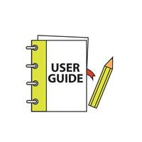 User guide, guidebook manual instruction. Ring-bound user service book, suggesting detailed examination or guidance, help, customer support and information data vector