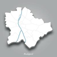 3D Map of Budapest with Waterways Highlighted vector