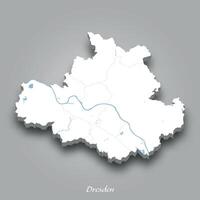 3D Map of Dresden with Waterways Highlighted vector