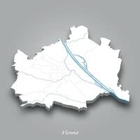 3D Map of Vienna with Waterways Highlighted vector