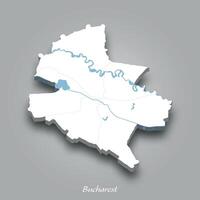 3D Map of Bucharest with Waterways Highlighted vector